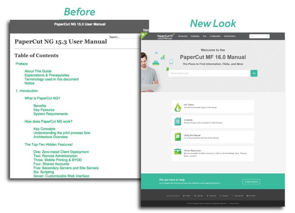 The refreshed format HTML manual brings the design in step with the PaperCut website