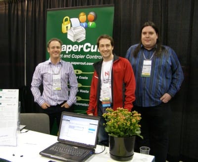 PaperCut users from the UK - Chris from PaperCut with Simon from Cambridge University and Richard from Brighton College