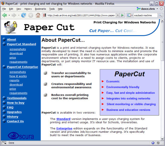 PaperCut Website (circa 1999)
