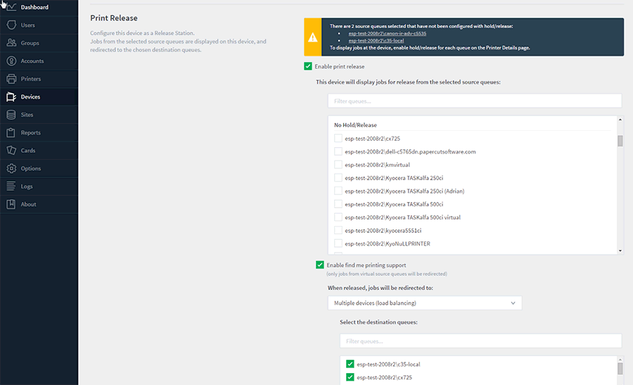 Print Release Settings