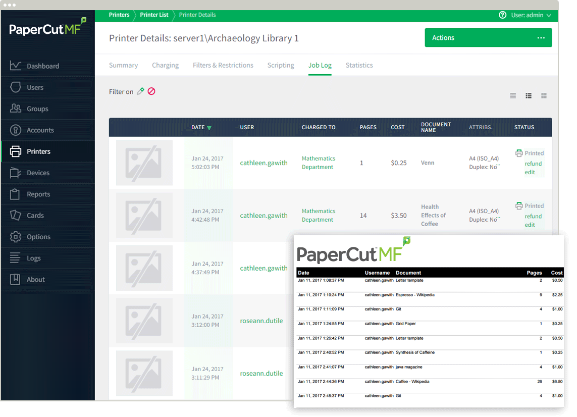 Print log and report