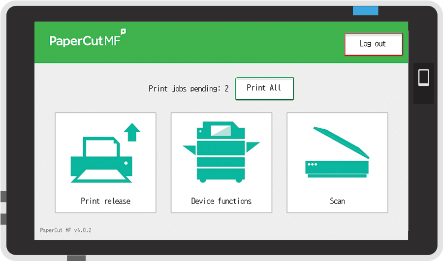 PaperCut MF authentication interface on the Ricoh Smart Operation Panel.