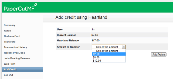Add Credit User Interface