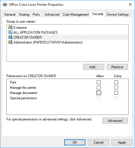 Configuring Windows print queue permissions