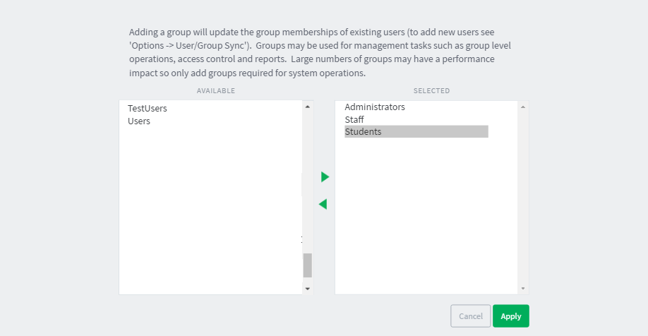 Adding/removing groups