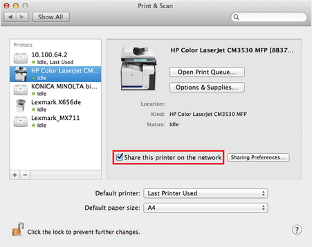 Sharing printers for a print queue in Mac OS 10.8 / 10.9