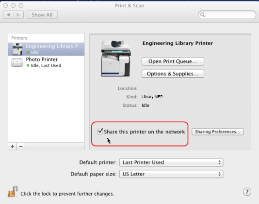 Sharing a printer on Mac OS