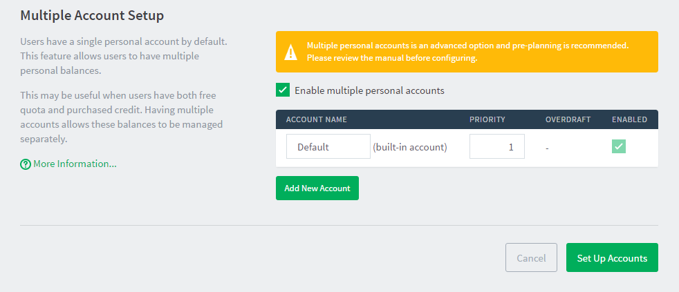 Enabling Multiple Personal Accounts for the first time