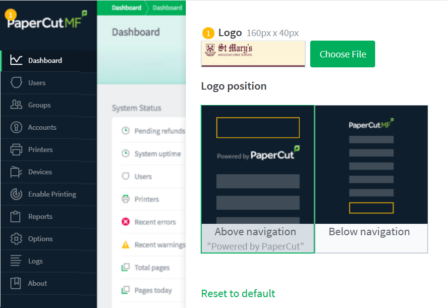 Customize the Admin web interface | PaperCut
