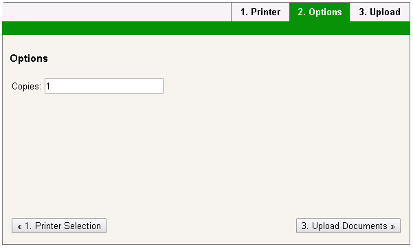 Web Print wizard step 2: selecting the number of copies for a Web Print job