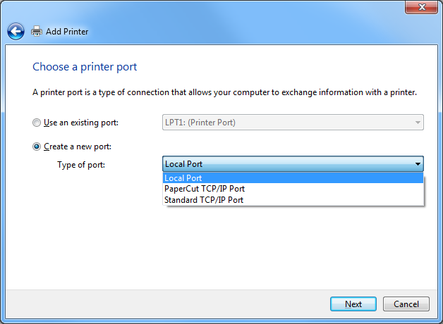 Choose printer port: