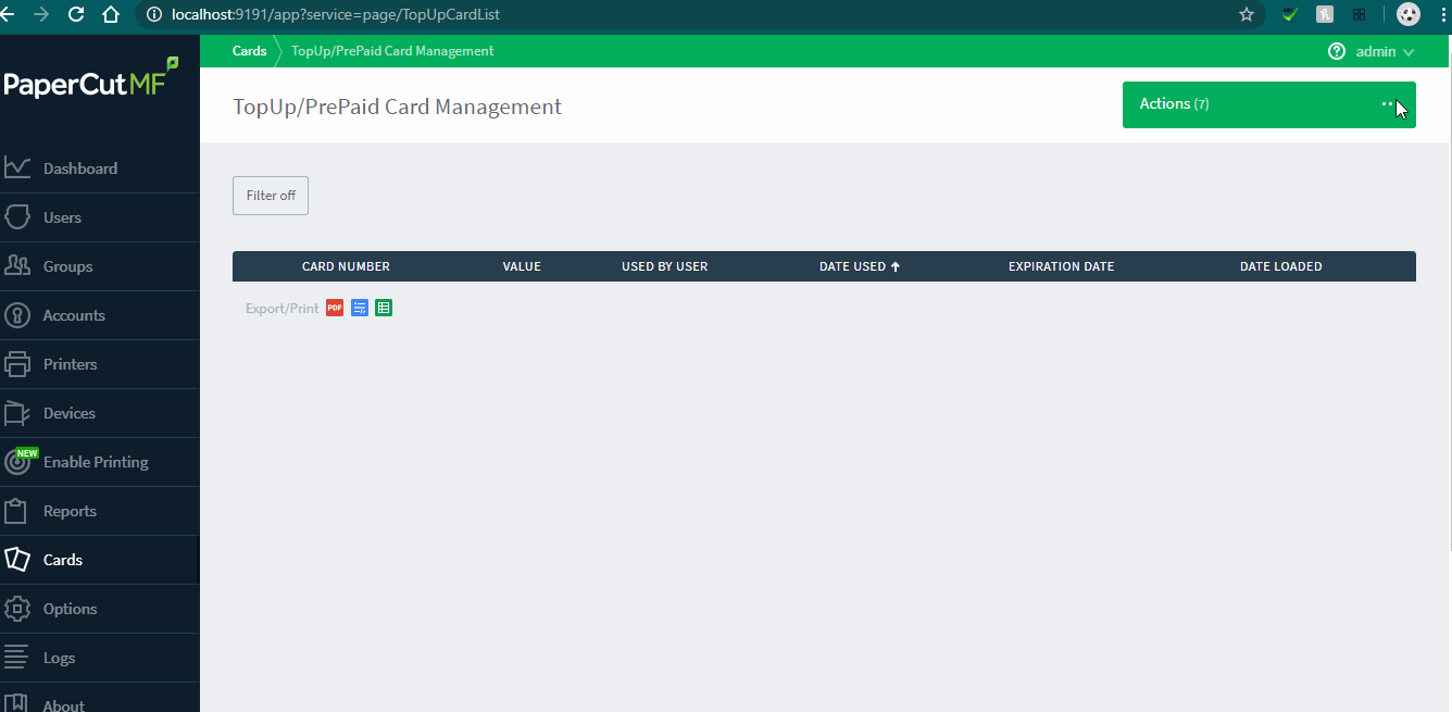 TopUp Cards PaperCut