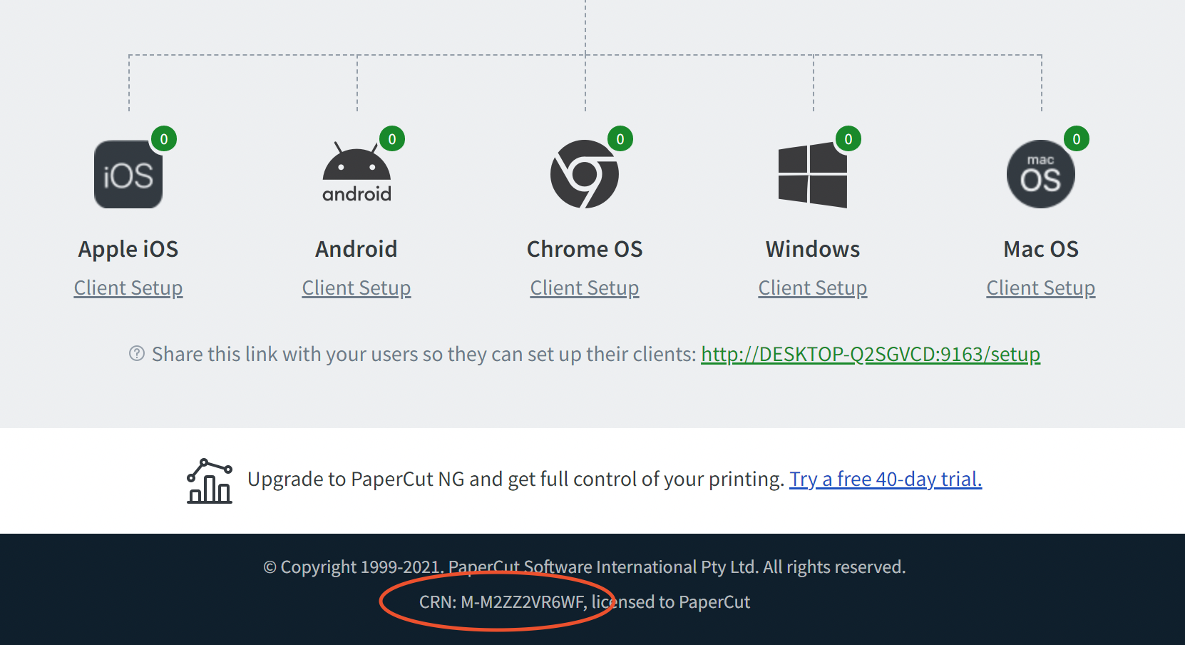 How do I find my PaperCut Support ID or Customer Reference Number (CRN