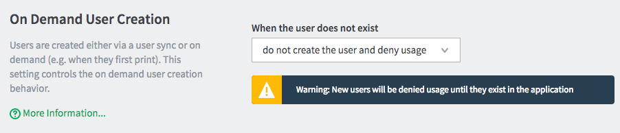 On-demand user settings set to not create users