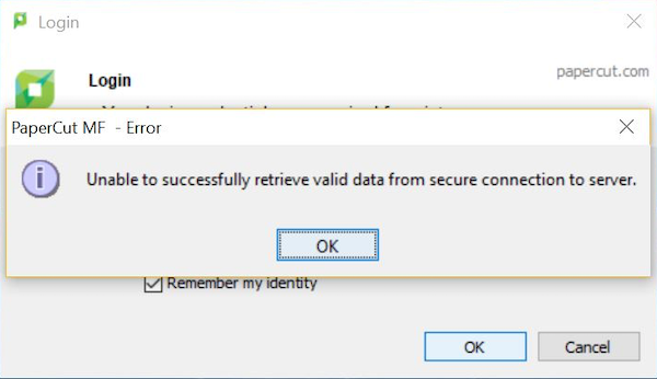 Error showing ‘Unable to successfully retrieve valid data from secure connection to server’